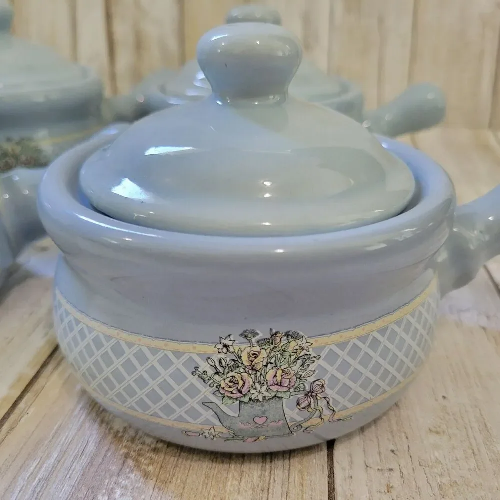 Pastel French Onion Soup Small Crock With Lid Pot  Baby Blue Set Of 4